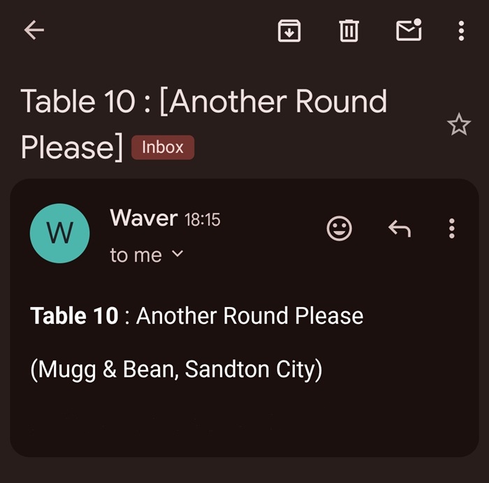 Waiter Message Screen