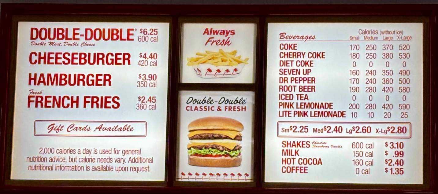 Sample restaurant menu
