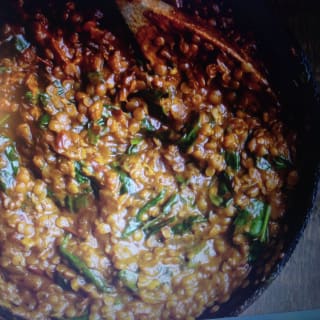 Rote Linsen mit Spinat in Masala-Sauce, Foto 1