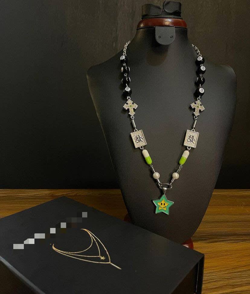 Y2k smiley face 8-ball star necklace  ( Green — Neckpieces — Rose Fashion