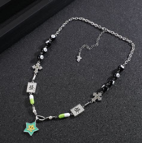 Y2k smiley face 8-ball star necklace  ( Green — Neckpieces — Rose Fashion (photo 3)