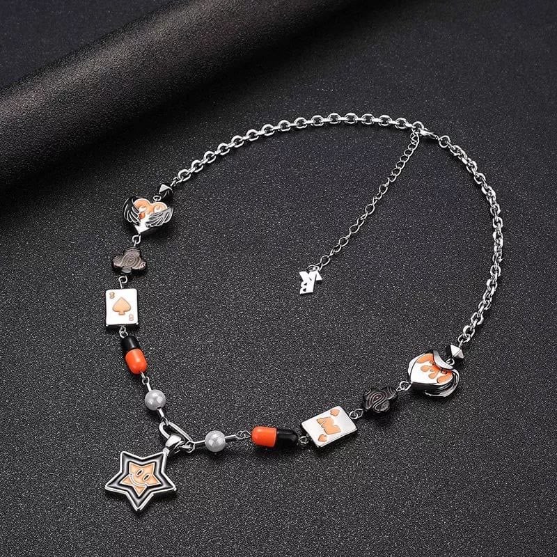 Y2K smiley face 8ball star necklace ( ORANGE — Neckpieces — Rose Fashion (photo 2)