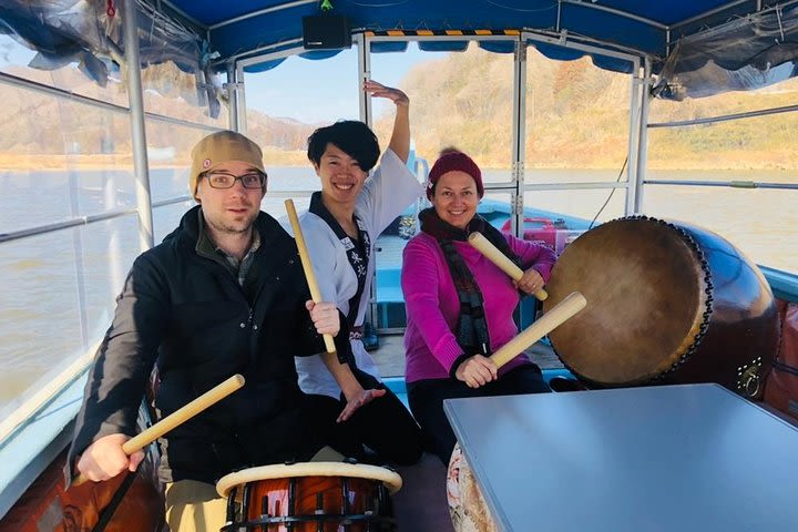 Japanese Taiko Drum Experience on the Boat （阿武隈ライン舟下り）Japan Experience image