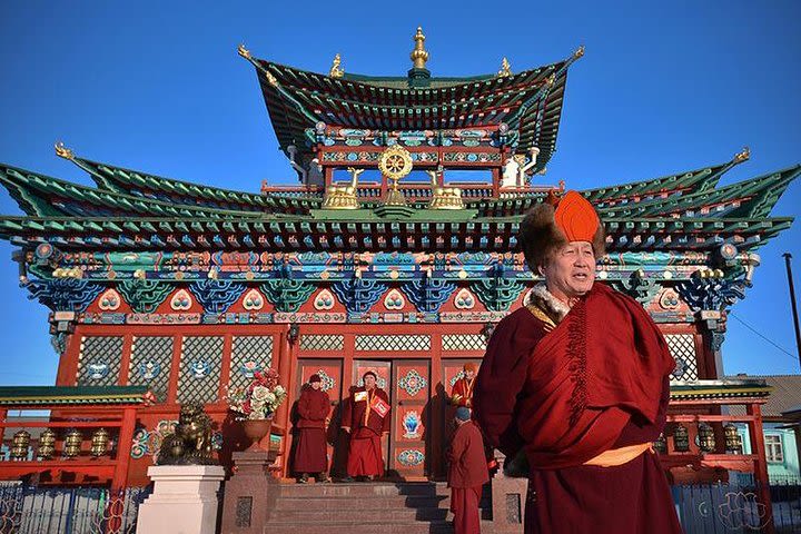 Lama in Nirvana. Ivolginsky Datsan (temple). Meditation&shaman ritual image