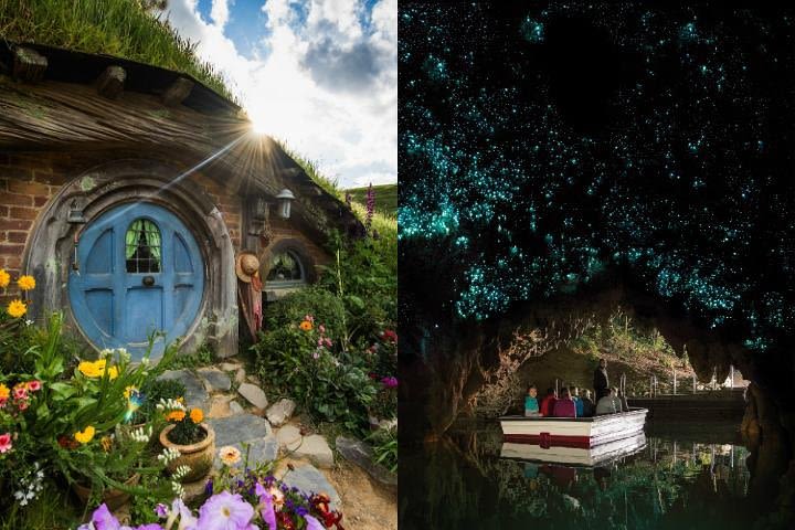 Hobbiton Movie Set and Waitomo Glowworm Caves Guided Day Trip from Auckland image