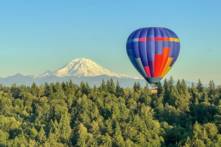 Sunset Hot Air Balloon Ride In Front Of Mt. Rainier image