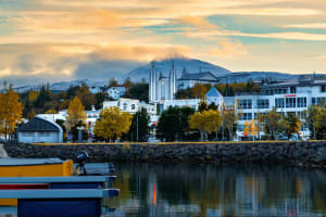 View of Akureyri with mountains in the background
