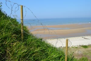 Wide shoreline of Omaha Beach where American troops fought during the Normandy landings
