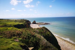 German bunker and bomb craters at Pointe du Hoc, Normandy