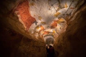 Prehistoric animal paintings in the Lascaux cave replica