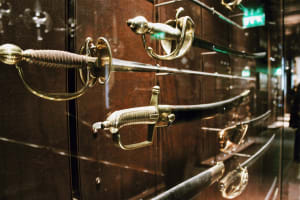 Swords and other historic edged weapons displayed in the Army Museum
