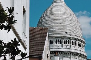 Close view of Sacré-Cœur Basilica dome in Montmartre