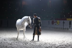 A white horse and knight at Medieval Times Orlando