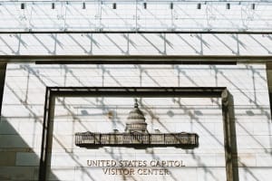 Glass entrance sign for the United States Capitol Visitor Center