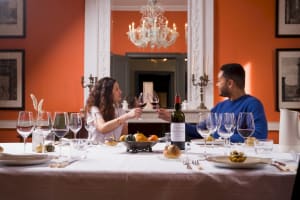 Guests enjoying a private wine-paired meal inside Château Haut-Bages Libéral