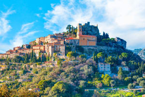  Panoramic view of Eze village perched on a rocky hillside