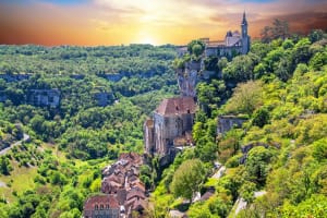 Panoramic view of the Alzou valley below Rocamadour
