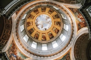 Ornate ceiling inside the Dome des Invalides in Paris