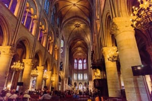 Vaulted interior of Notre-Dame Cathedral in Paris