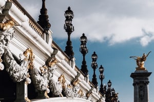 Sculptures and lamps on Pont Alexandre III in Paris