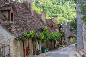Narrow medieval street in Rocamadour village