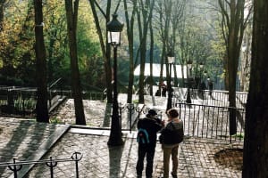 Tree-lined path and stairs in Montmartre