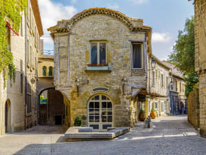 Cobbled street inside the fortified city of Carcassonne