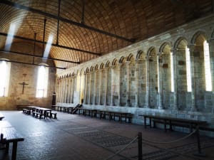 Stone houses and medieval architecture inside Mont-Saint-Michel village