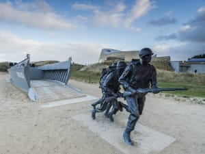 Monument and memorial area at Utah Beach commemorating American soldiers
