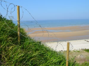 Wide shoreline of Omaha Beach where American troops fought during the Normandy landings