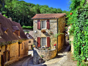 Medieval stone houses and narrow streets in Dordogne village