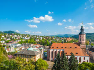 Panoramic view of Baden‑Baden with church tower and hillside houses
