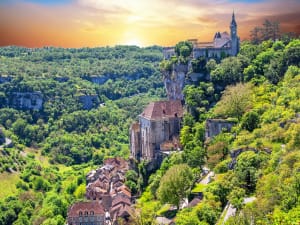 Panoramic view of the Alzou valley below Rocamadour