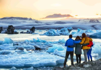 Travellers enjoying the unique landscape of Jokulsarlon 
