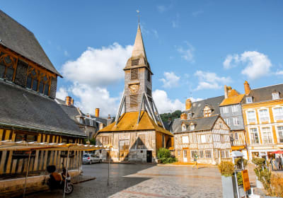 Wooden Sainte-Catherine Church in Honfleur with separate bell tower