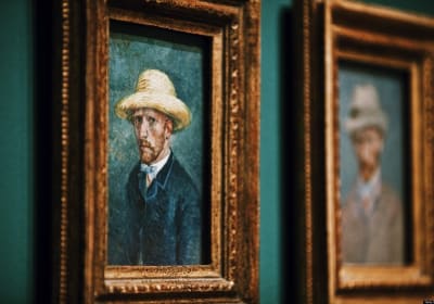 Framed self-portrait by Vincent van Gogh displayed in the Musée d’Orsay