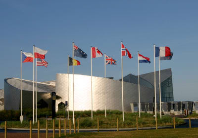 Exterior of the Juno Beach Centre museum facing the sea in Normandy