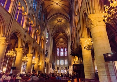 Interior view of a Gothic church in Paris