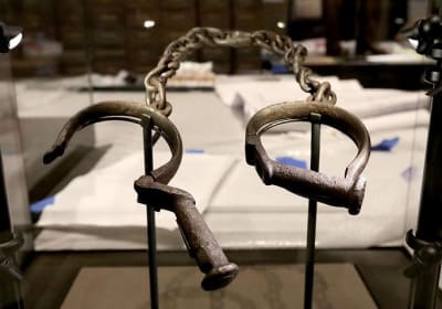 Iron shackles displayed in a National Museum of American History exhibit
