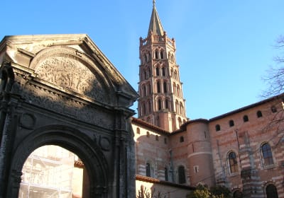 Romanesque bell tower of Basilica of Saint-Sernin in Toulouse, France