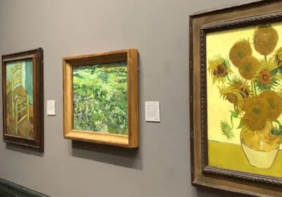 Visitors viewing Van Gogh paintings in London’s National Gallery