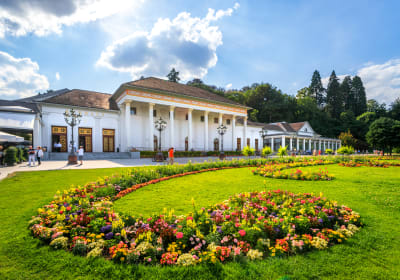 Colorful flower gardens and promenade in Baden-Baden during a Black Forest day tour from Strasbourg