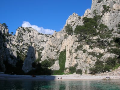 Turquoise waters and limestone cliffs of the Calanques visited during a day trip from Aix-en-Provence