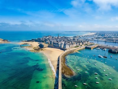 View of Saint-Malo’s walled city and harbor from the sea