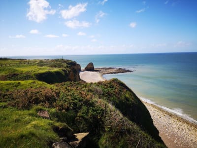 German bunker and bomb craters at Pointe du Hoc, Normandy