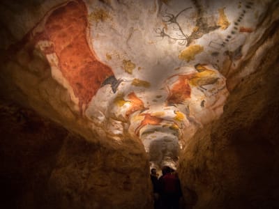 Prehistoric animal paintings in the Lascaux cave replica
