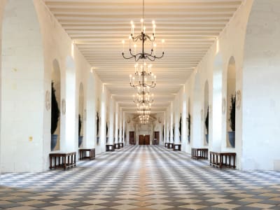 Long gallery corridor inside Chenonceau Castle