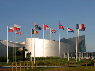 Exterior of the Juno Beach Centre museum facing the sea in Normandy