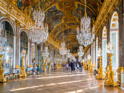 Interior of the Hall of Mirrors in Versailles Palace