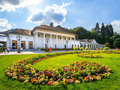 Colorful flower gardens and promenade in Baden-Baden during a Black Forest day tour from Strasbourg